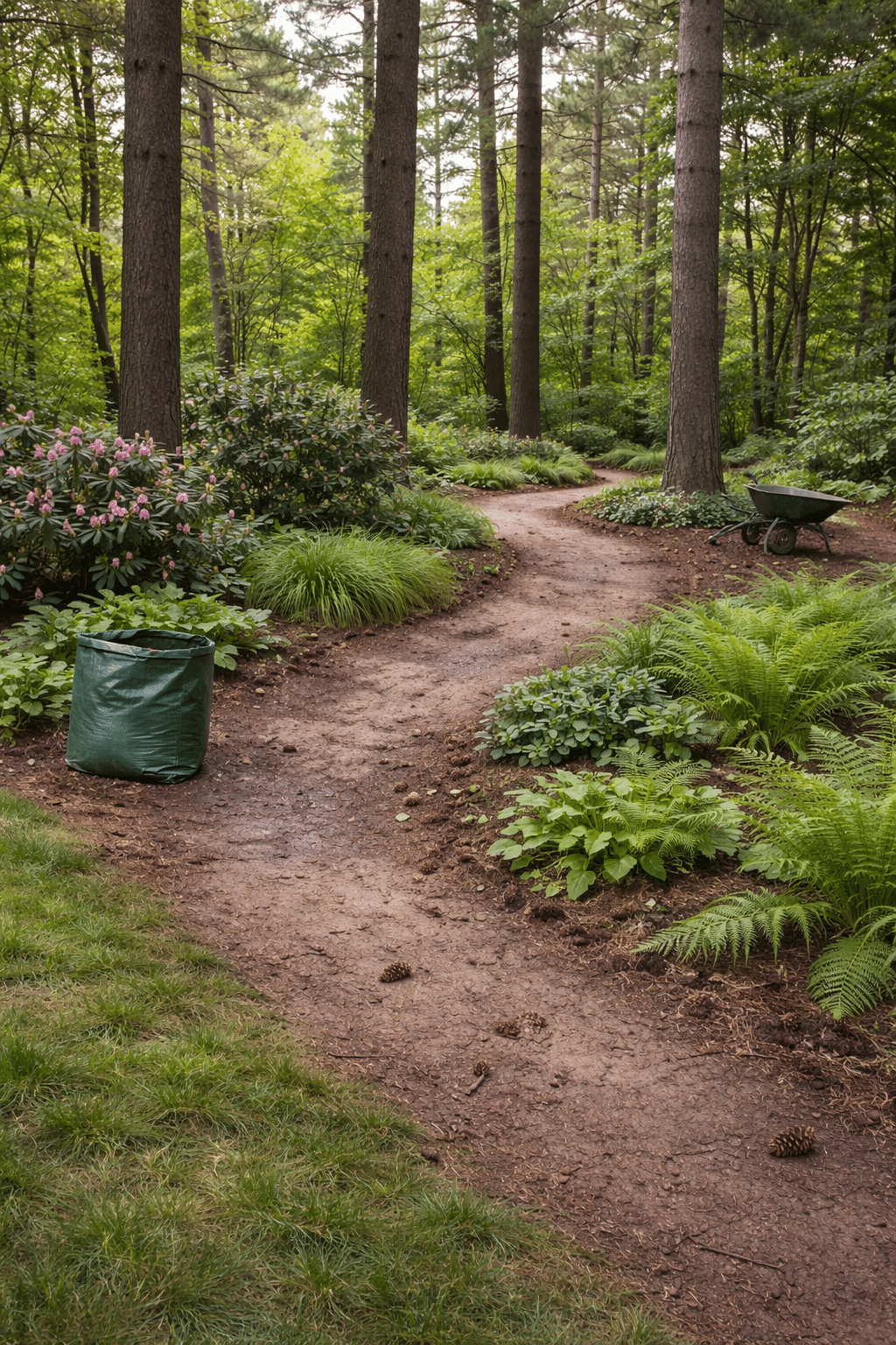 ### 23. Fern-Edged Woodland Path with Rhododendrons