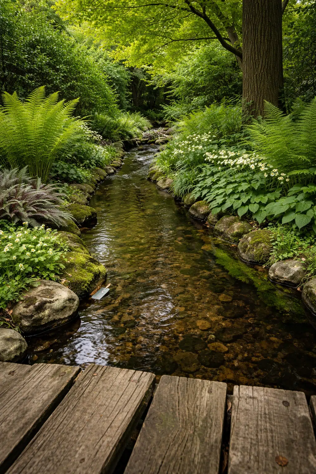 ### 16. Fern-Lined Stream With Woodland Anemones
