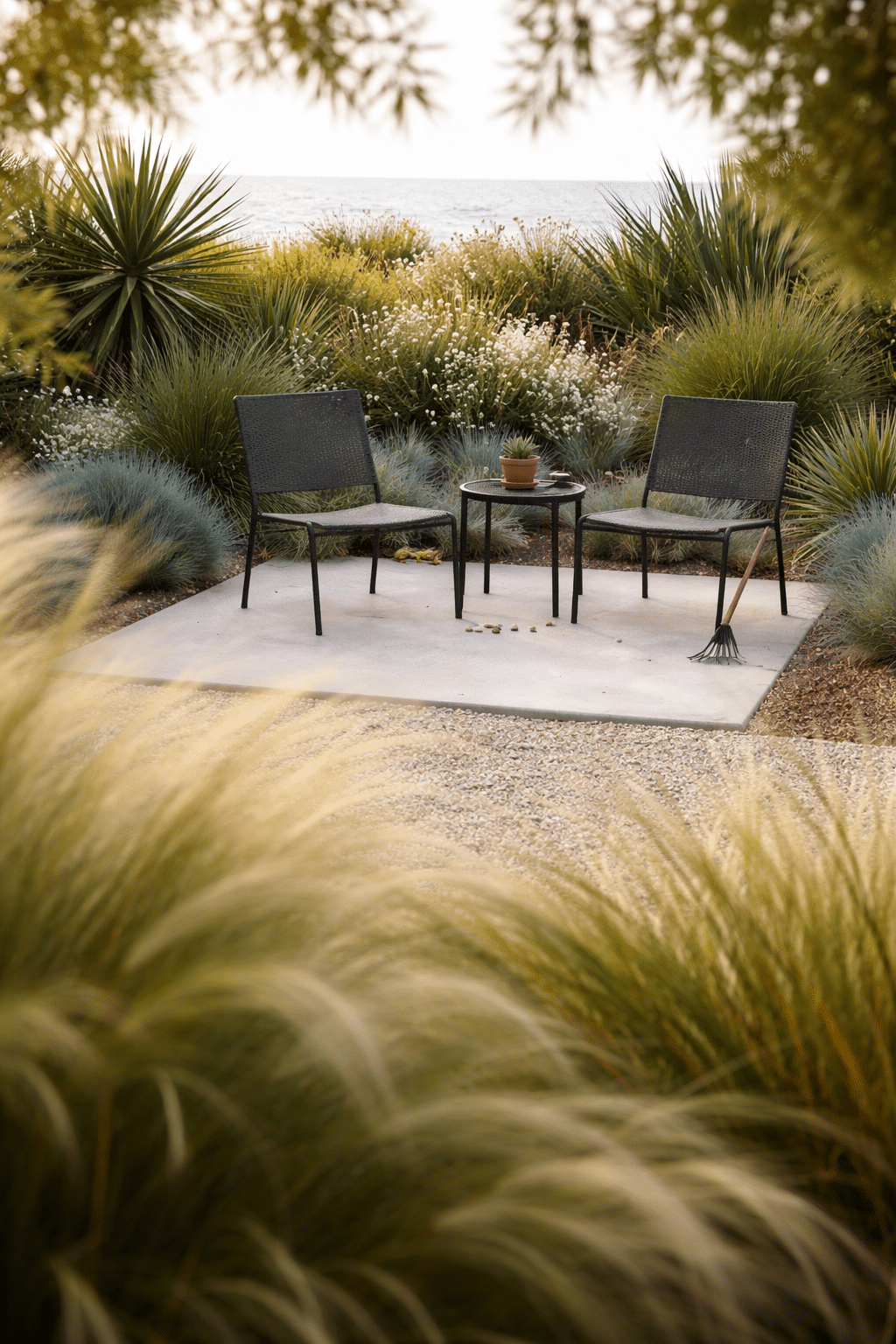 ### 8. Yucca and Blue Fescue Coastal Patio
