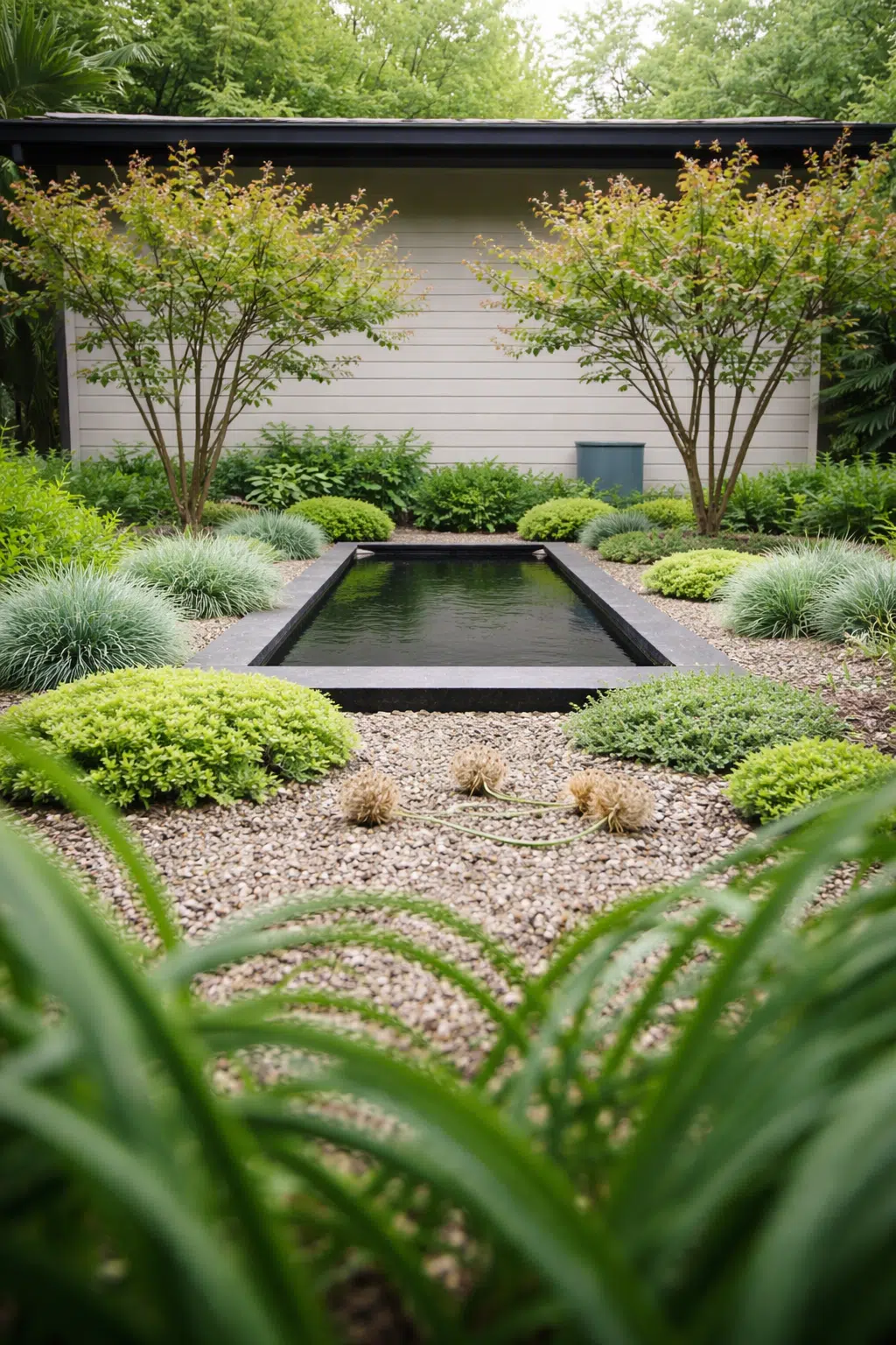 ### 16. Reflecting Pond With Boxwood and Ornamental Grasses