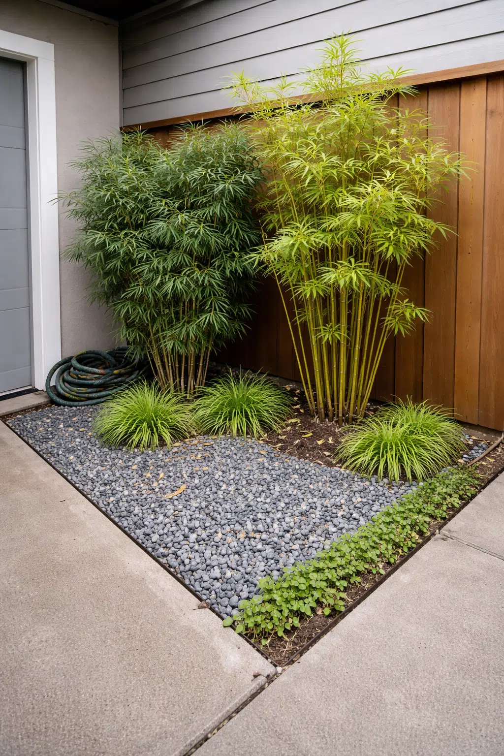 ### 18. Bamboo Screen With River Rock Bed