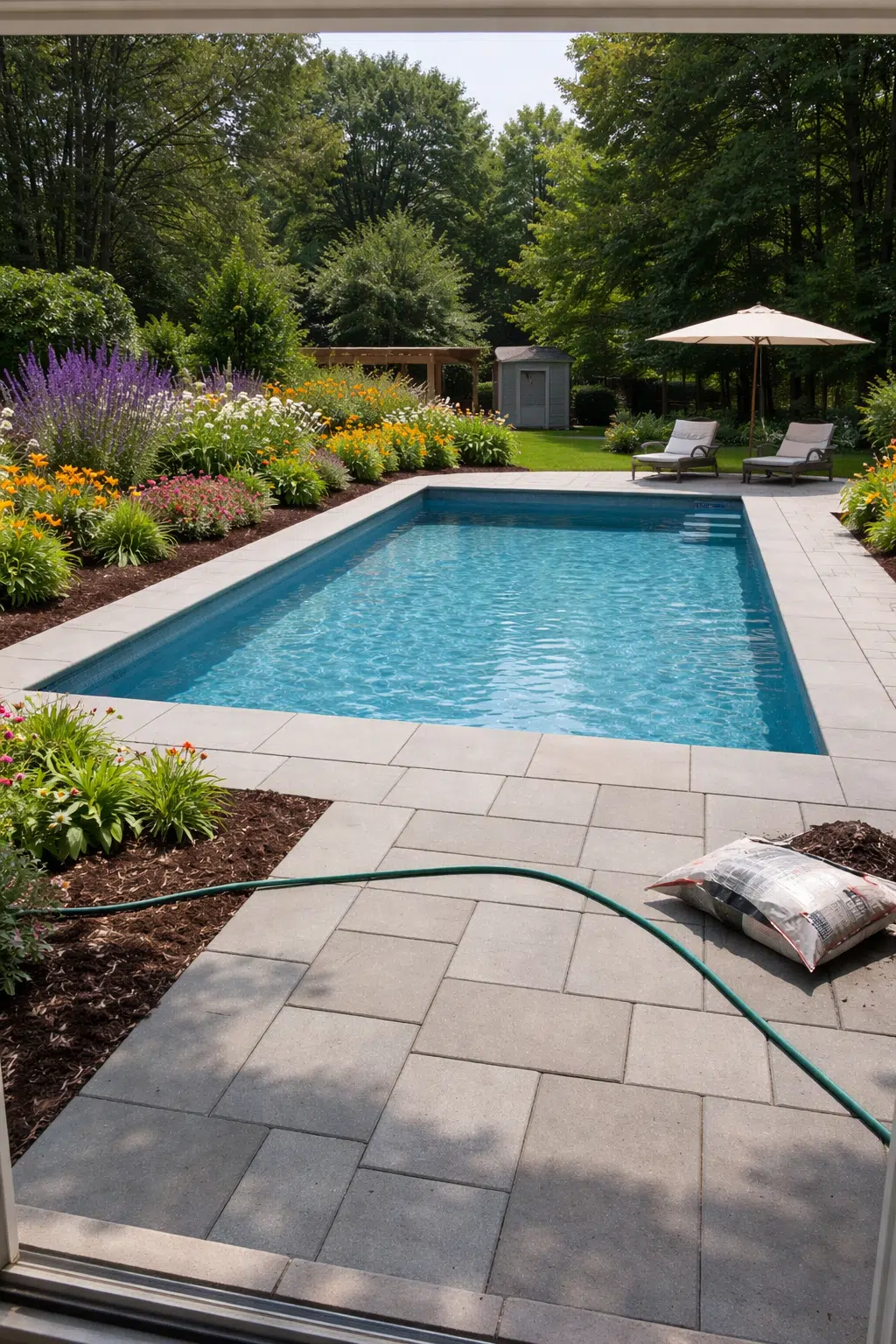 ### 16. Rectangular Pool Framed by Daylilies and Salvia
