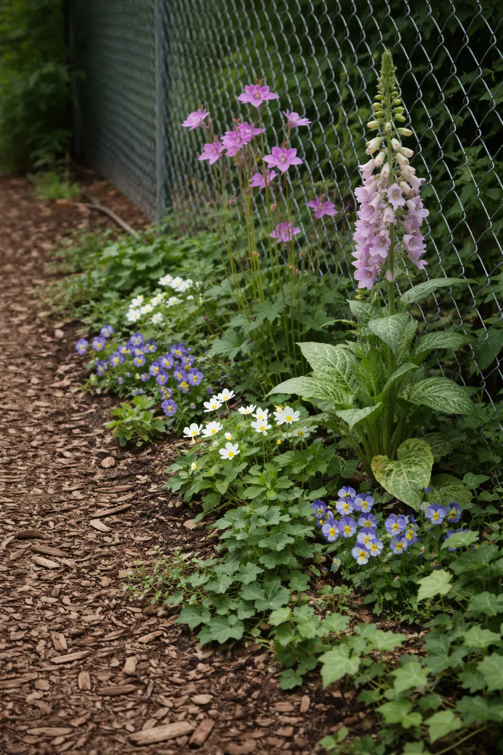 ### 19. Foxglove, Columbine, and Woodland Violet Border