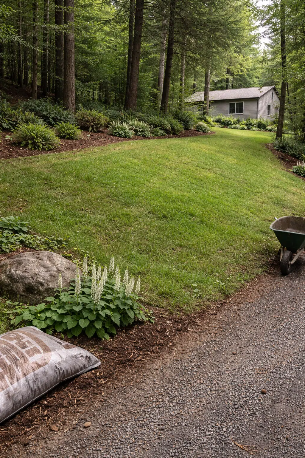 ### 4. Shaded Lawn Edged With Hostas and Astilbe